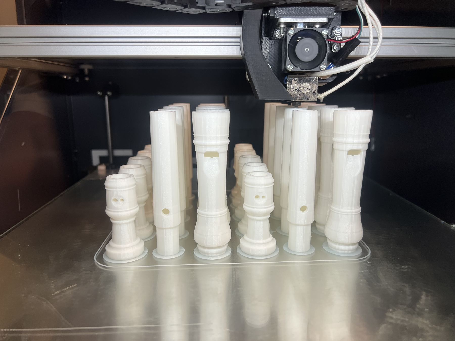 Recorders mid-print on the Print2Play 3D printer bed.